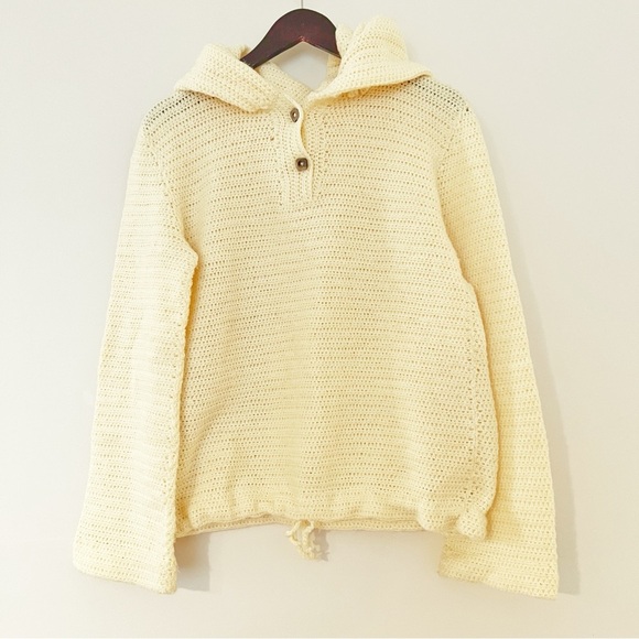 Vintage Pastel Yellow Handmade Knitted Henley Hoodie - Picture 3 of 6